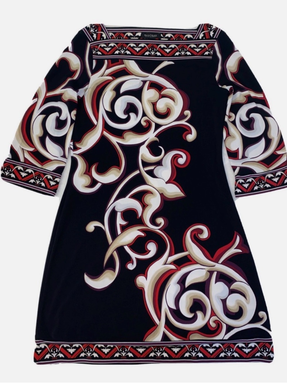 White House Black Market Black, Red, Cream & Purple Printed Blouse